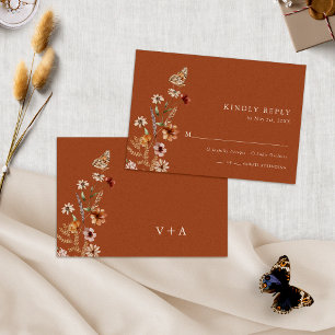 Terracotta Boho Chic Floral Wedding RSVP Card