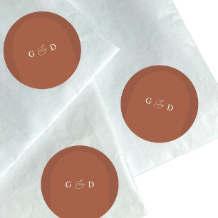 Terracotta Boho Coriander Monogram Elegant Wedding Classic Round Sticker