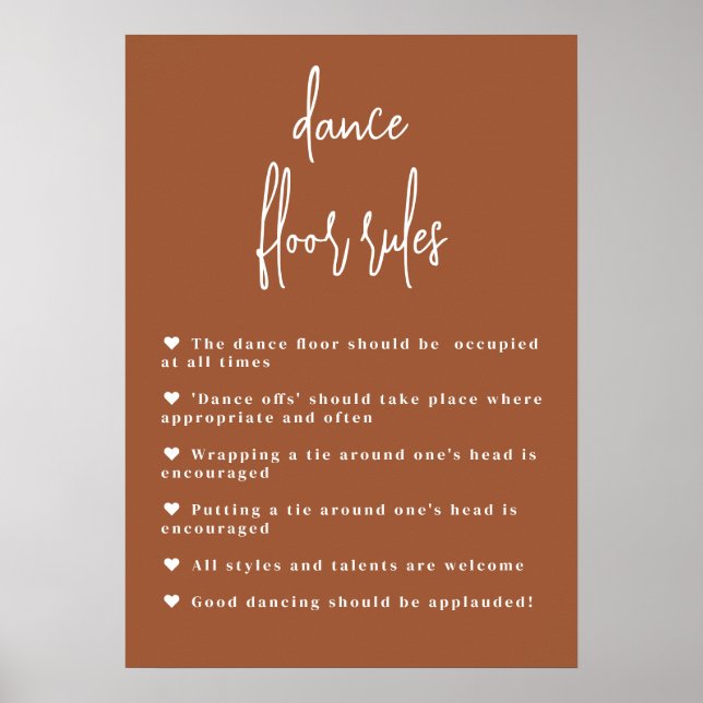 Terracotta Boho Dance Floor Rules sign  (Front)