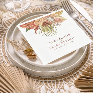 Terracotta Boho Dried Floral Pampas Grass Wedding  Napkin