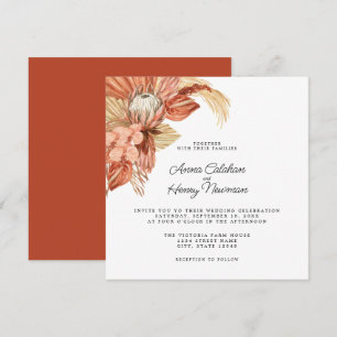 Terracotta Boho Dried Floral Pampas Wedding Invitation