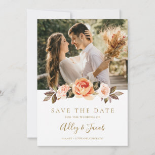 Terracotta Boho Fall Floral Burnt Orange Wedding Save The Date