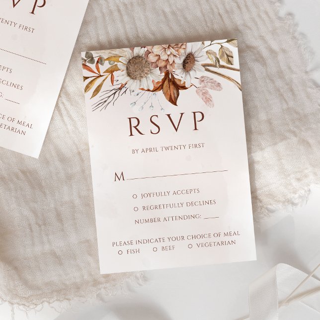 Terracotta Boho Fall Floral Meal Options Wedding RSVP Card (Creator Uploaded)