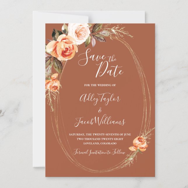 Terracotta Boho Fall Floral Photo Wedding Save The Magnetic Invitation (Front)