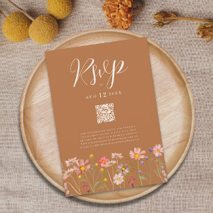 Terracotta Boho Fall Floral QR Code Wedding RSVP Card