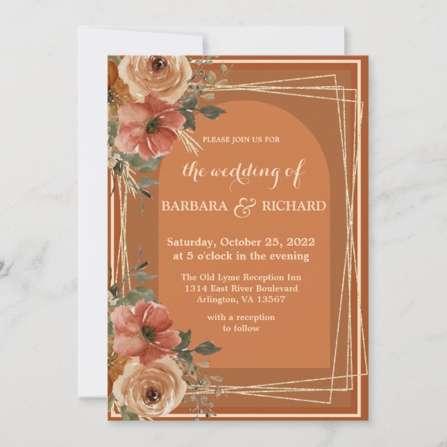 Terracotta Boho Fall Floral Watercolor   Invitation (Front)