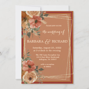 Terracotta Boho Fall Floral Watercolor  Invitation