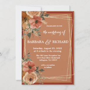 Terracotta Boho Fall Floral Watercolor Invitation
