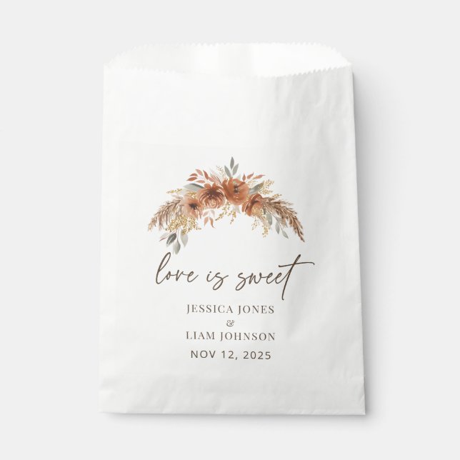 Terracotta Boho Fall Floral Wedding Love is sweet Favour Bags (Front)