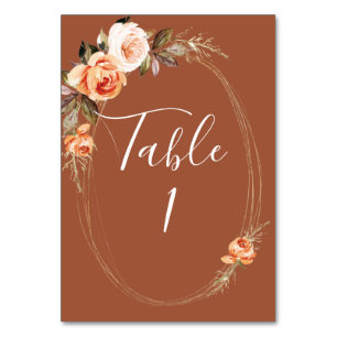 Terracotta Boho Fall Floral Wedding Table Number