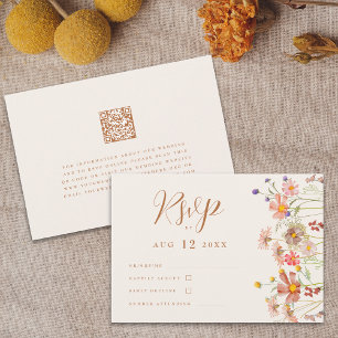 Terracotta Boho Fall Wildflower Floral Wedding RSVP Card