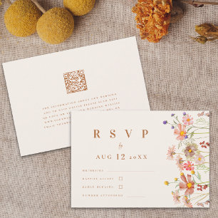 Terracotta Boho Fall Wildflower Floral Wedding RSVP Card