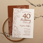 Terracotta Boho Floral 40th Birthday Party Invitation<br><div class="desc">Terracotta Boho Floral 40th Birthday Party Invitation. Minimalist modern design featuring botanical outline drawings accents and typography script font. Simple trendy invite card perfect for a stylish female bday celebration. Can be customised to any age. Printed Zazzle invitations or instant download digital printable template.</div>