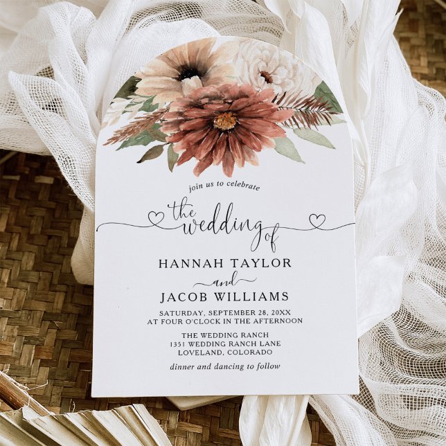 Terracotta Boho Floral Arch Wedding Invitation (Creator Uploaded)