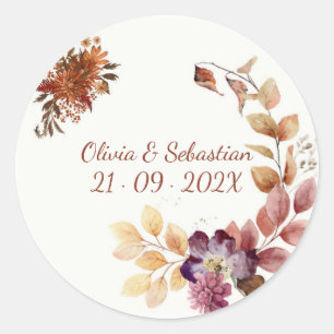 Terracotta Boho Floral Autumn Rustic Elegant Classic Round Sticker