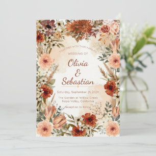 Terracotta Boho Floral Autumn Rustic Elegant Invitation