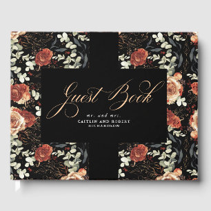 Terracotta Boho Floral Black Wedding Guest Book