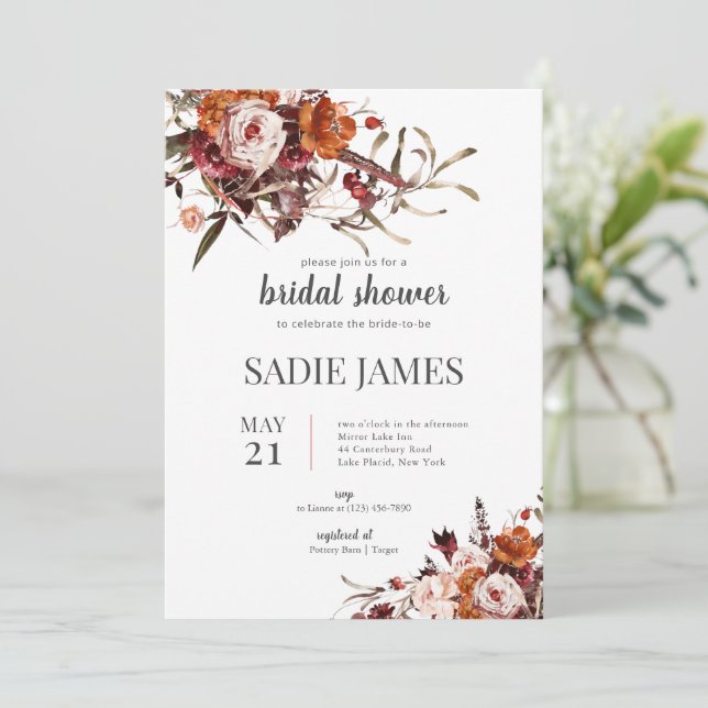 Terracotta Boho Floral Bridal Shower Invitation (Standing Front)