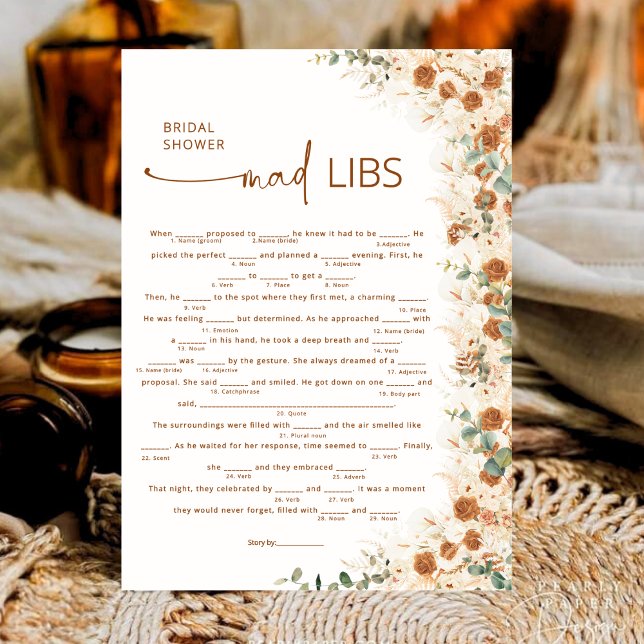 Terracotta Boho Floral Bridal Shower Mad Libs Game (Creator Uploaded)