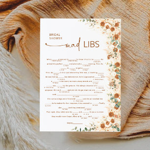 Terracotta Boho Floral Bridal Shower Mad Libs Game