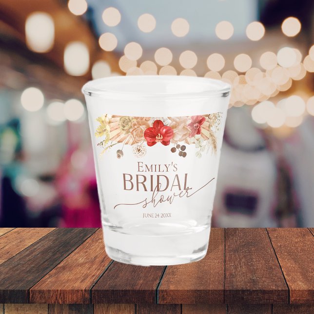 Terracotta Boho Floral Bridal Shower Shot Glass (Creator Uploaded)