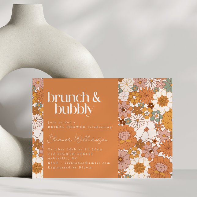 Terracotta Boho Floral Brunch Bubbly Bridal Shower Invitation (Creator Uploaded)