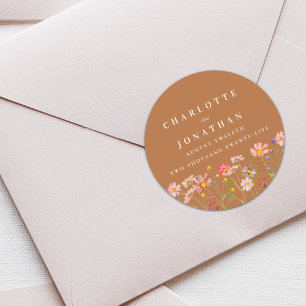 Terracotta Boho Floral Fall Wedding Classic Round Sticker