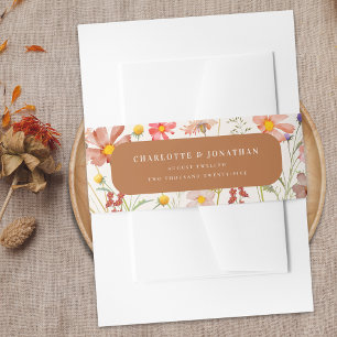 Terracotta Boho Floral Fall wedding Invitation Belly Band