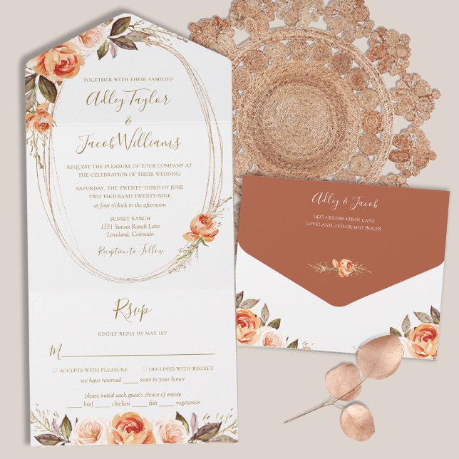 Terracotta Boho Floral Fall Wedding with RSVP All In One Invitation (Creator Uploaded)