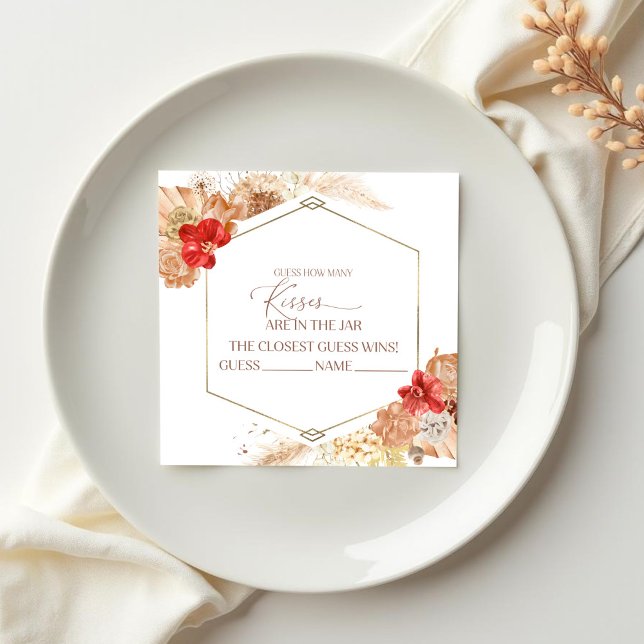 Terracotta Boho Floral Guess How Many Kisses Cards (Creator Uploaded)