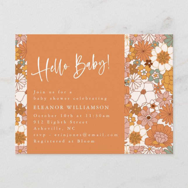 Terracotta Boho Floral Hello Baby Cute Shower Postcard (Front)