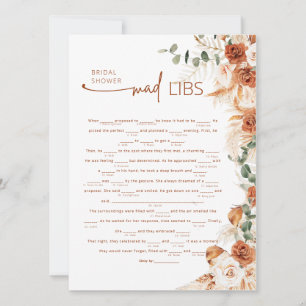 Terracotta Boho Floral Mad Lib Bridal Shower Game 