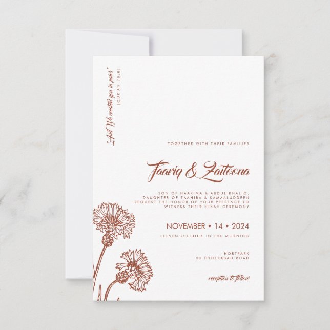 Terracotta Boho Floral Muslim Wedding Invitation (Front)
