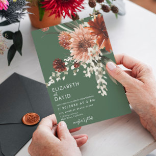 Terracotta Boho Floral Olive Green Wedding Invitation