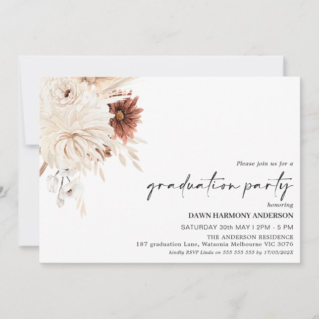 Terracotta Boho Floral Photo Graduation Party Invitation (Front)