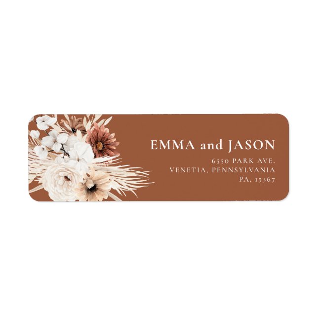 Terracotta Boho Floral Return Address Label (Front)