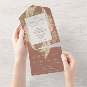 Terracotta Boho Floral wedding All In One Invitation