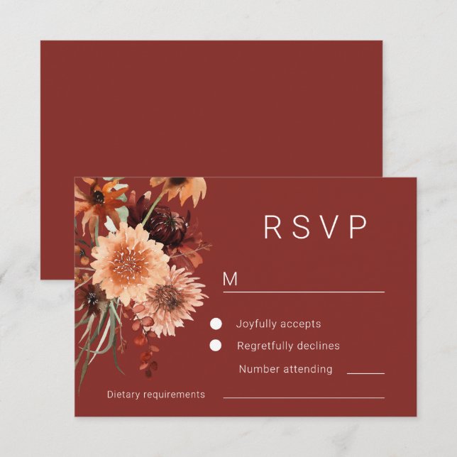 Terracotta Boho Floral Wedding RSVP Card (Front/Back)