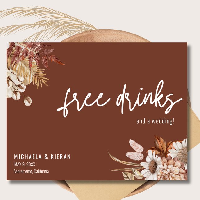 Terracotta Boho Floral Wedding Save The Date  Announcement Postcard (Terracotta Boho Floral Wedding Save The Date Postcard)