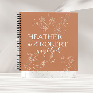 Terracotta Boho Floral Wedding Spiral Guest Book 