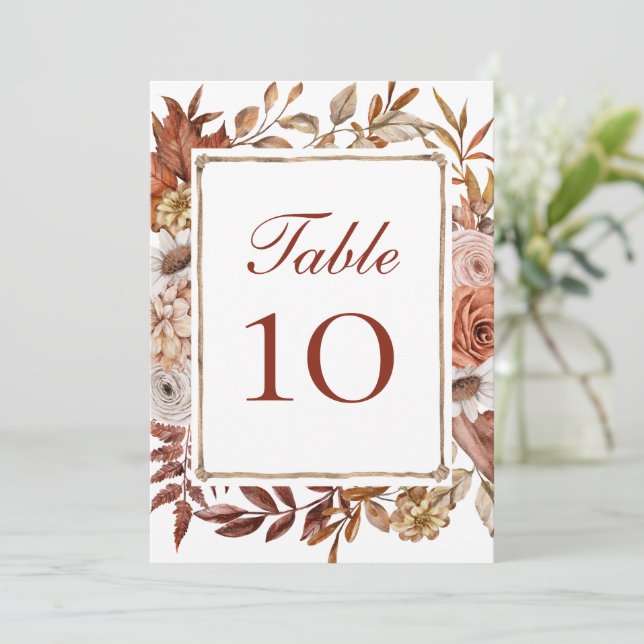 Terracotta Boho Floral Wedding Table Number Cards (Standing Front)