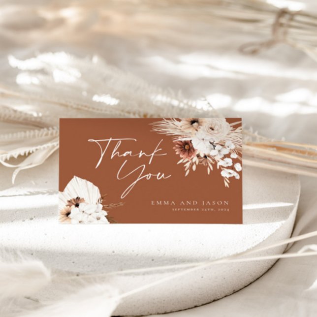 Terracotta Boho Floral Wedding Thank You Card (Creator Uploaded)