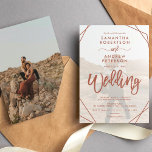 Terracotta boho frame simple photo script wedding invitation<br><div class="desc">A modern and simple 2 photos wedding invitation with a white overlay,  terracotta border frame and elegant script font,  add 2 of your favourite photo. A simple and elegant contemporary style wedding.</div>