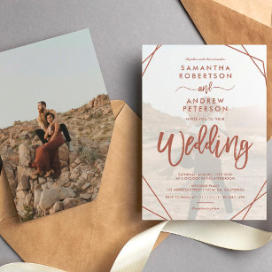 Terracotta boho frame simple photo script wedding invitation