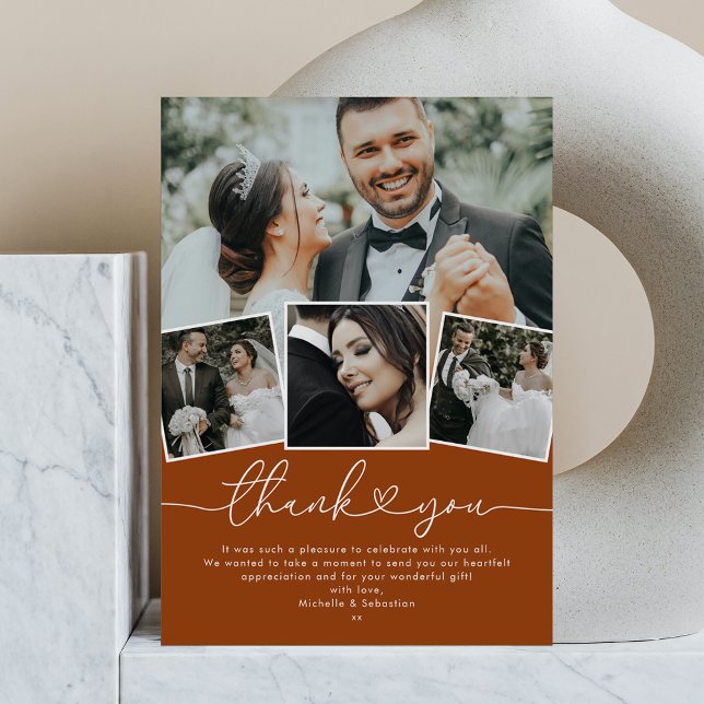 Terracotta Boho Heart Wedding Photo Thank You Card (Creator Uploaded)