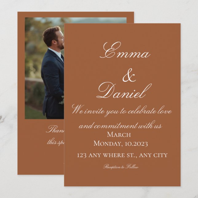 Terracotta Boho Minimal Photo Wedding Invitation (Front/Back)