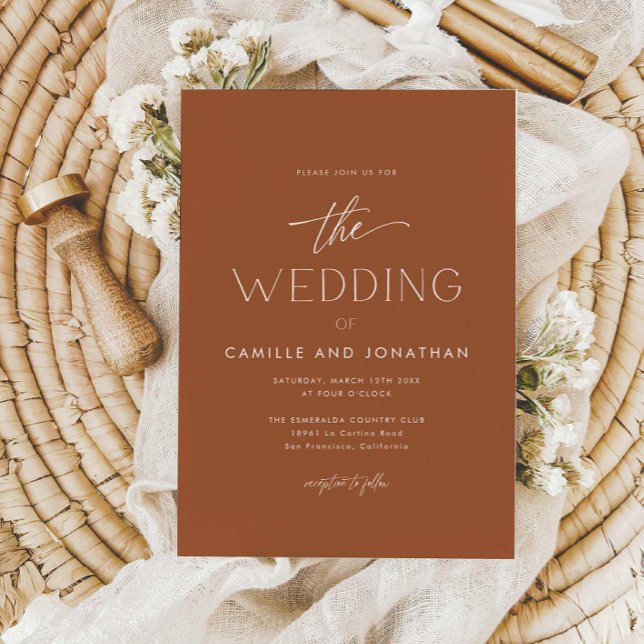 Terracotta Boho Minimal Photo Wedding Invitation (Terracotta Boho Wedding Photo Invitation)