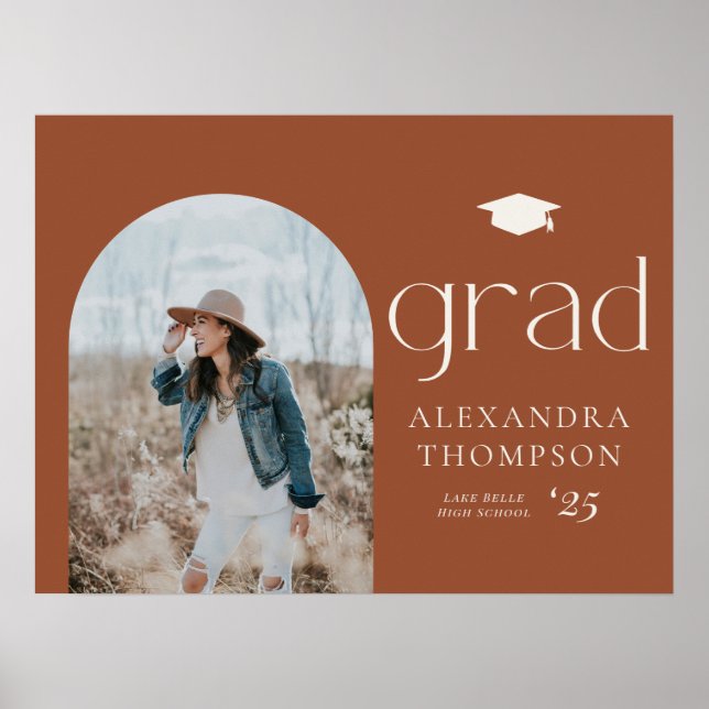 Terracotta Boho Minimalist Arch Photo Graduation Poster (Front)