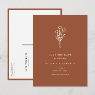 Terracotta Boho Minimalist Botanical Save the Date Announcement Postcard