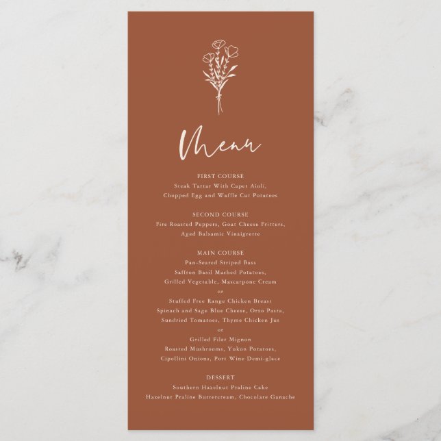 Terracotta Boho Minimalist Botanicals Wedding Menu (Front)